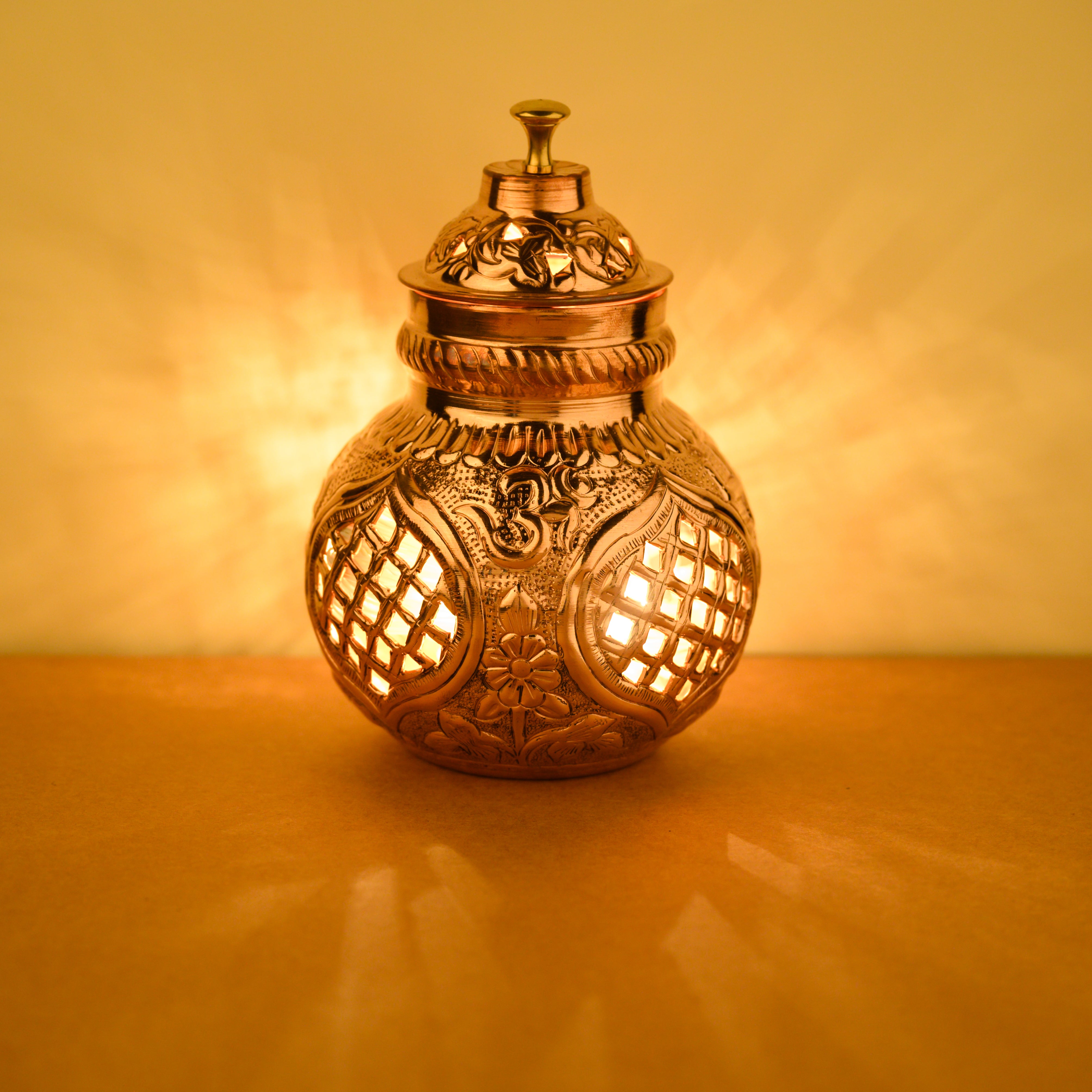 Copper Garaba with Diya Stand - Checkers